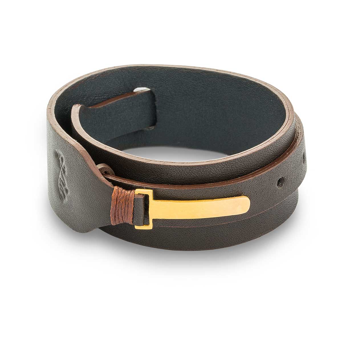 دستبند چرم و طلا  کد BM133