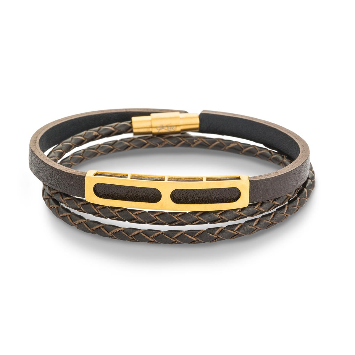 دستبند چرم و طلا  کد BM243-2