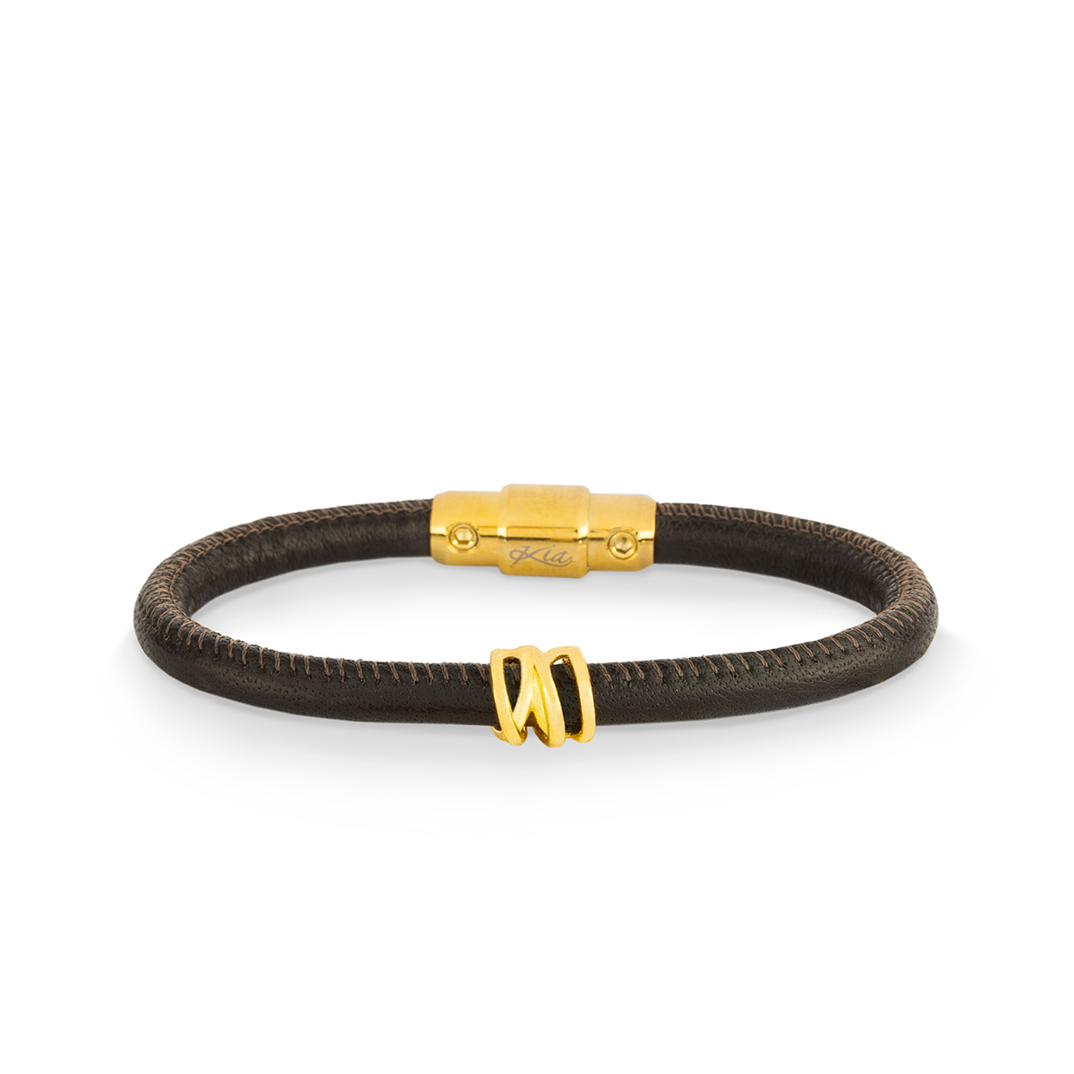 دستبند چرم و طلا  کد BM302