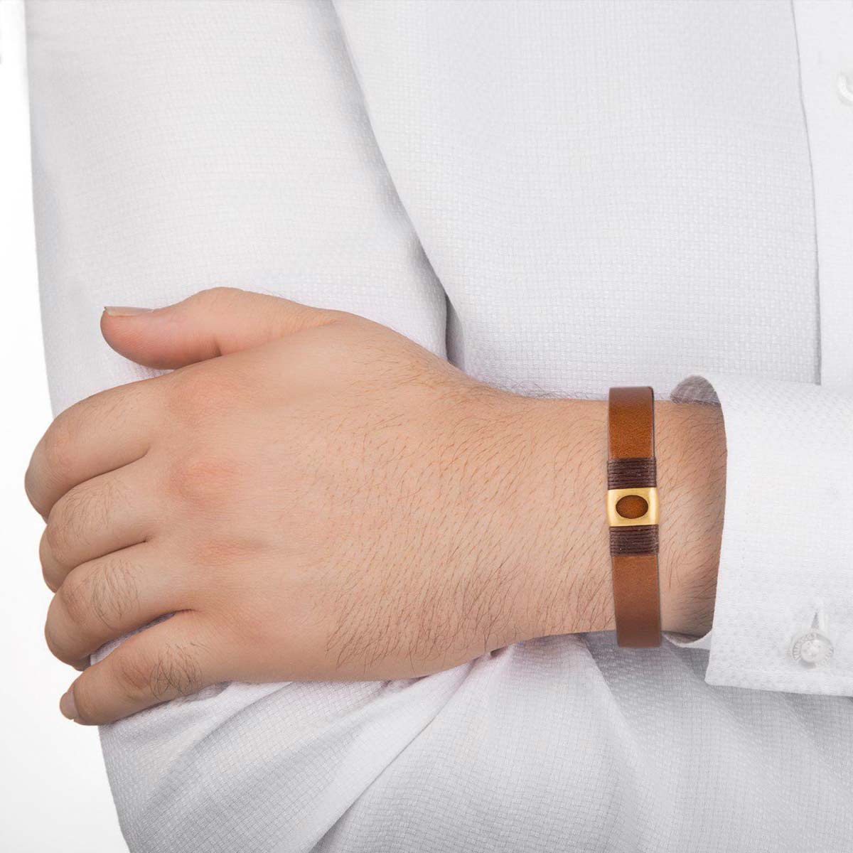 دستبند چرم و طلا  کد BM267