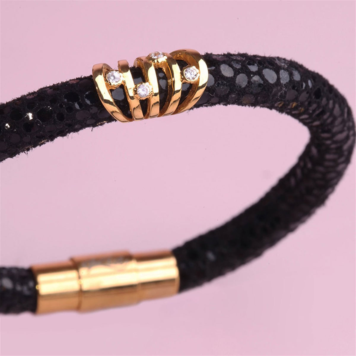 دستبند چرم و طلا  کد BM281