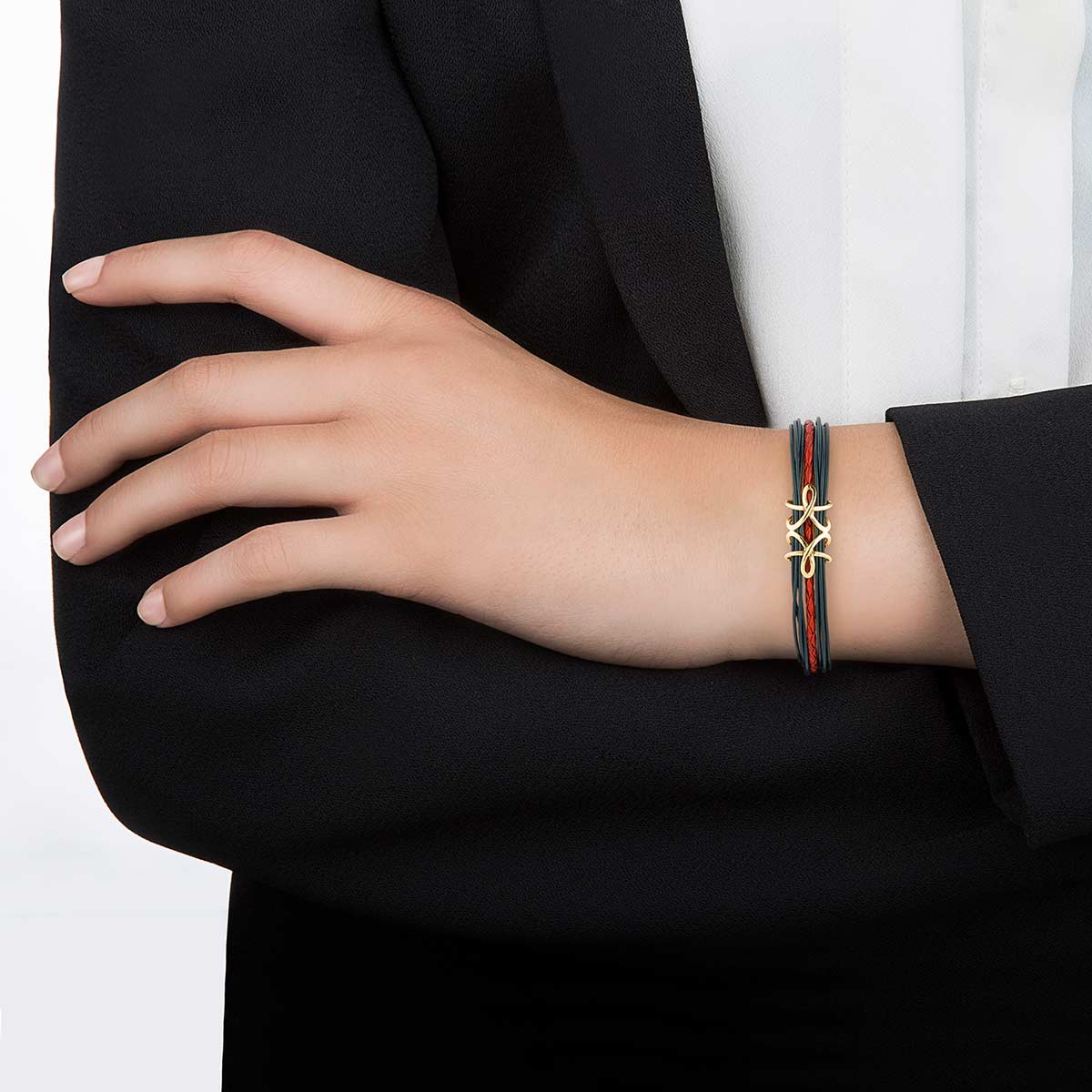 دستبند چرم و طلا  کد BM222-5