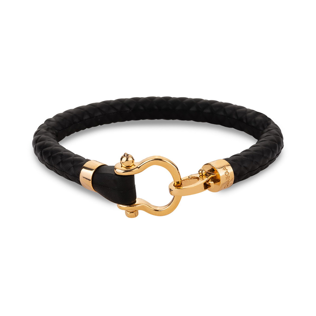 دستبند چرم و طلا امگا مشکی کد BMR532