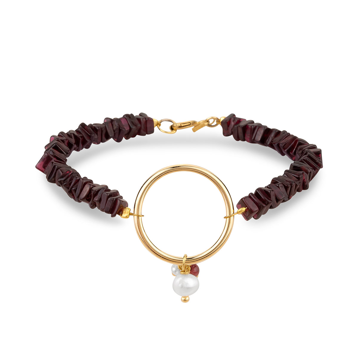 دستبند سنگی دایره سنگ زرشکی کد BT152