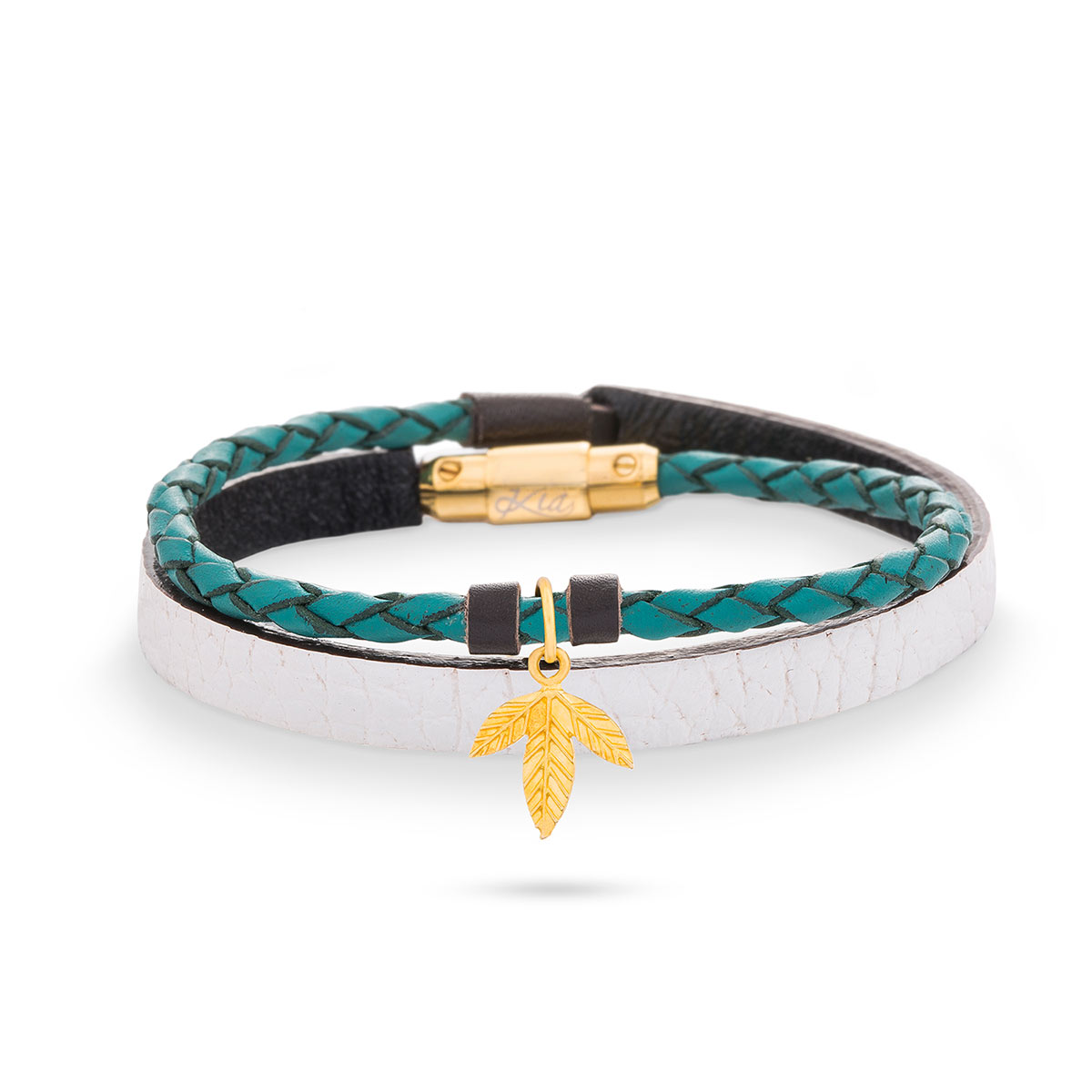 دستبند چرم و طلا  کد BAS068-2