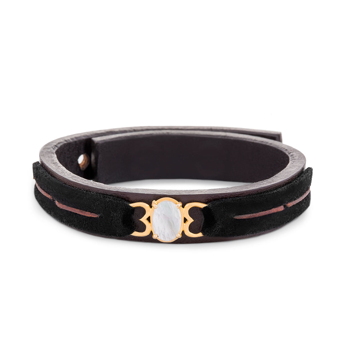 دستبند چرم و طلا  کد BM081