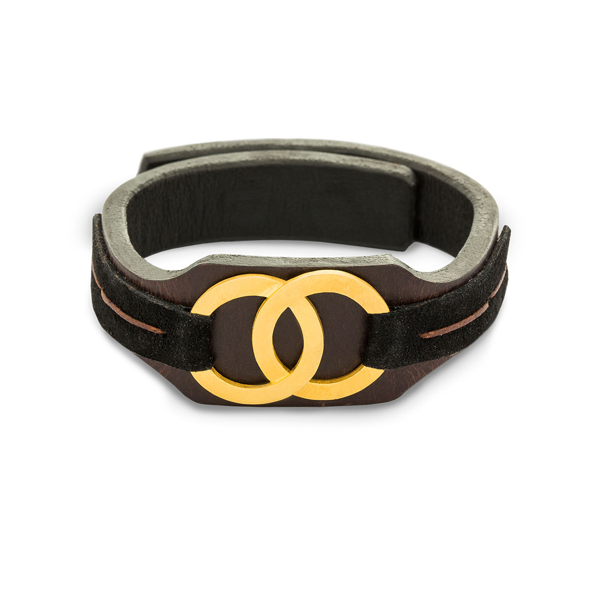 دستبند چرم و طلا  کد BM093