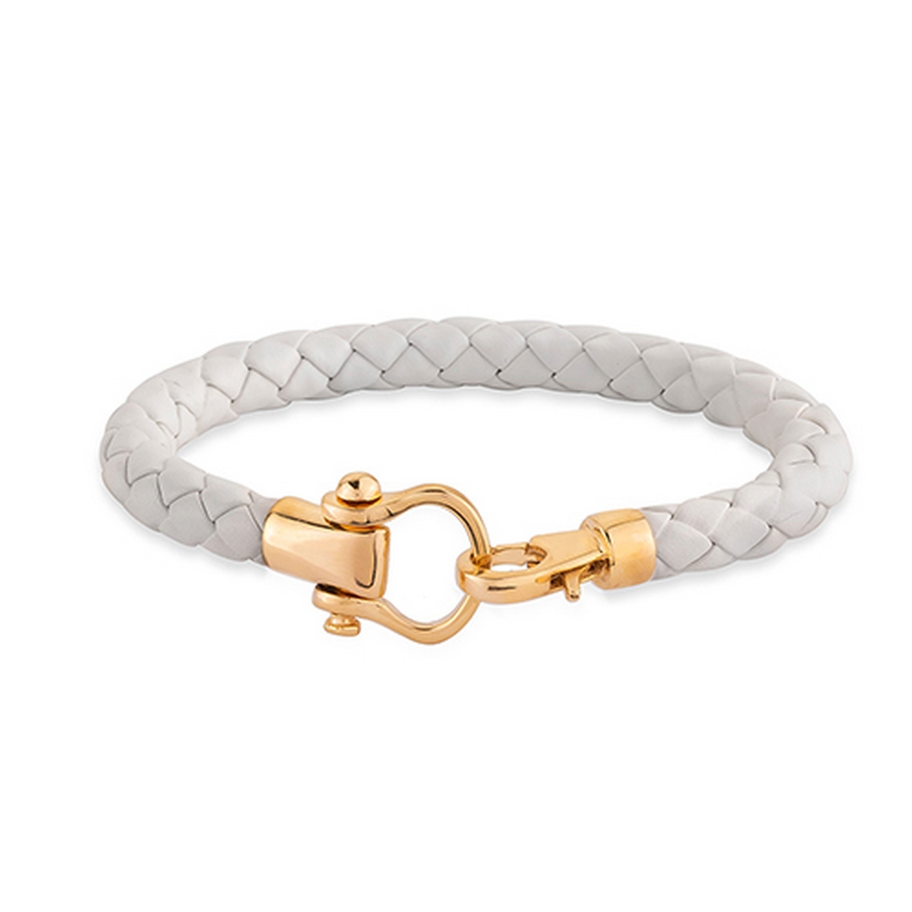 دستبند چرم و طلا چرمی سفید کد BMR127-6