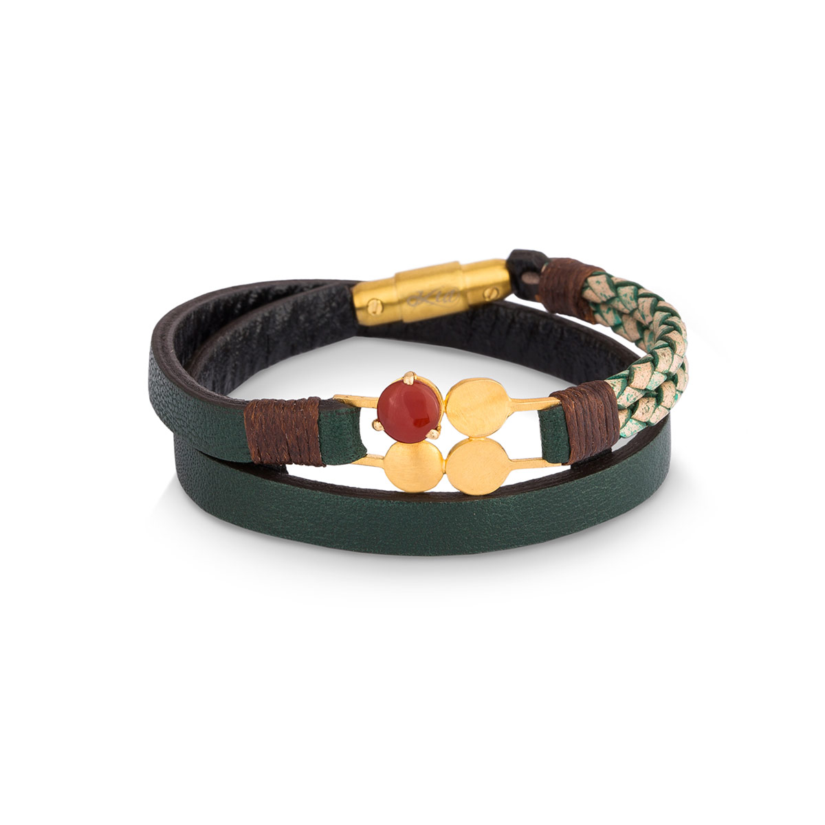 دستبند چرم و طلا  کد BM088-2