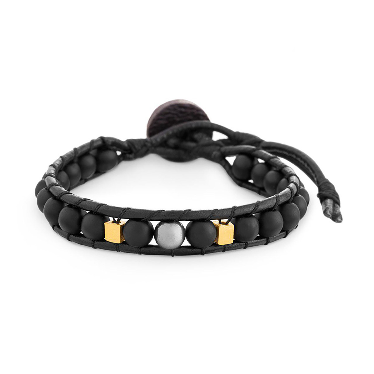 دستبند چرم و طلا  کد BMD008