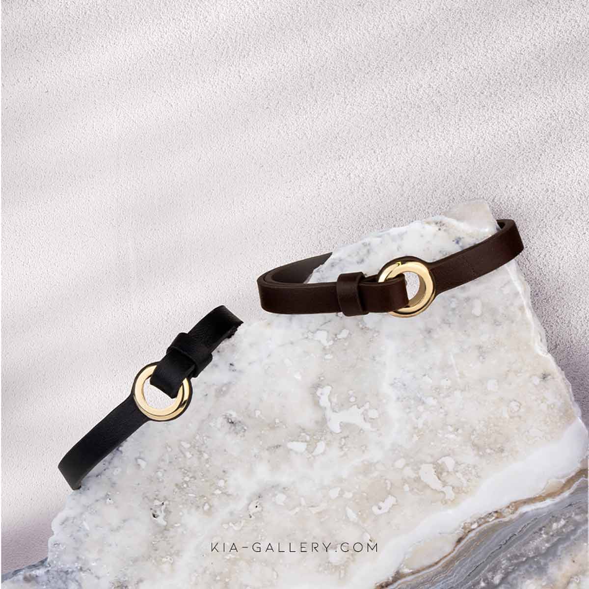 دستبند چرم و طلا  کد BM395