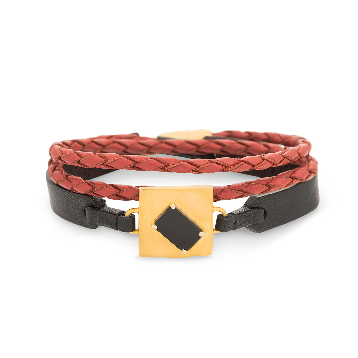 دستبند چرم و طلا  کد BM075