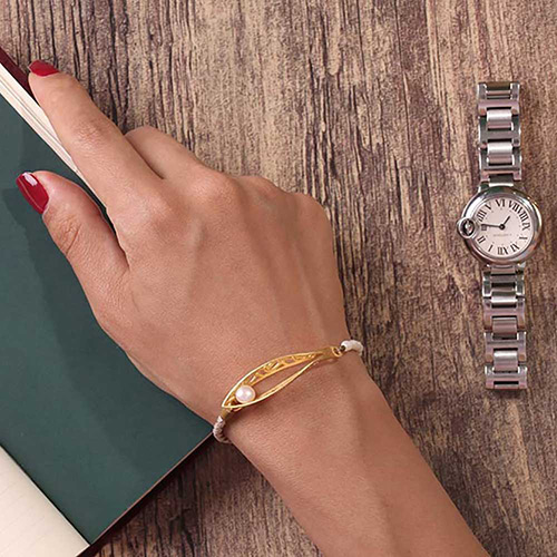 دستبند چرم و طلا  کد BM196-3