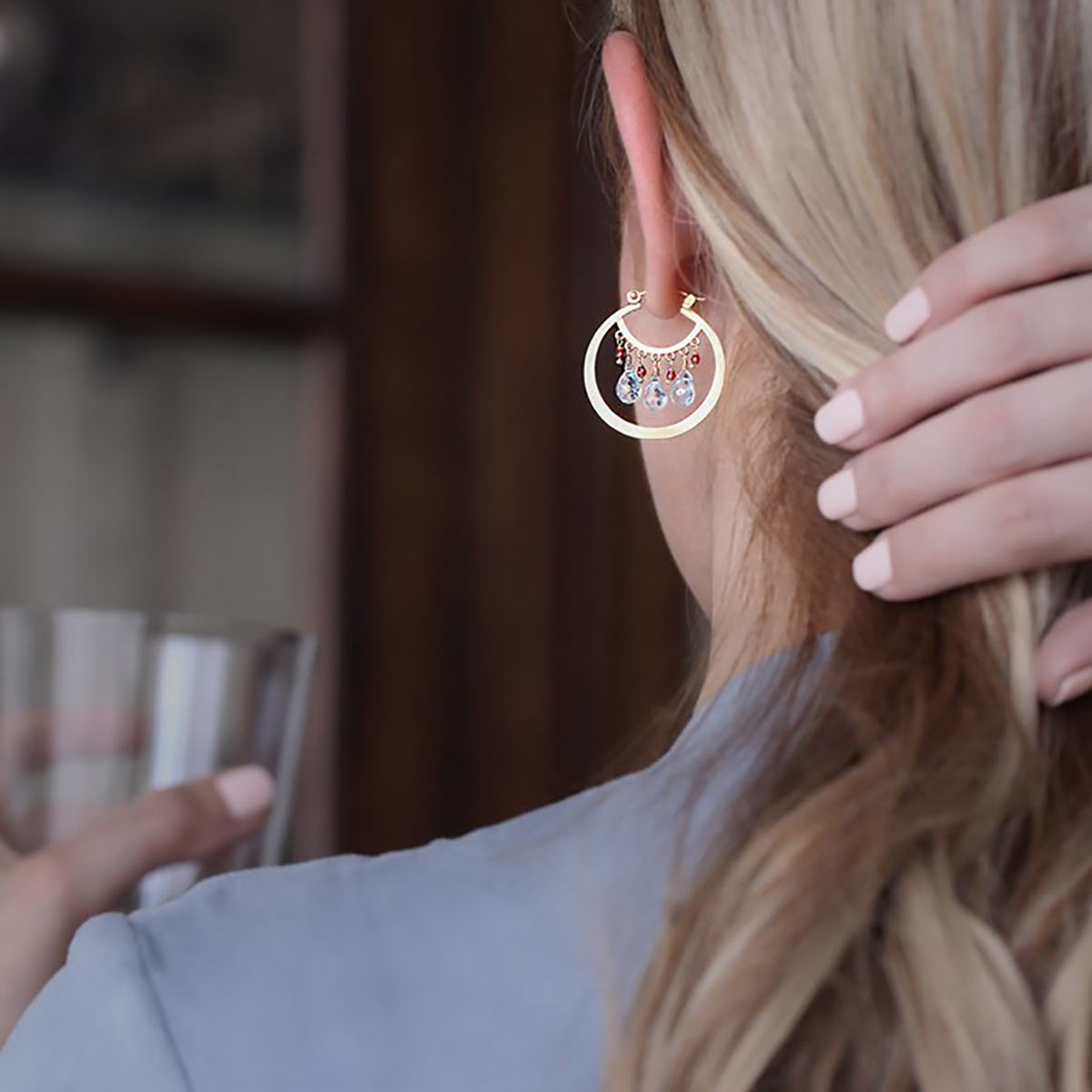 گوشواره گوشواره حلقه ای طلا آویز دار سوفیا کد EM224