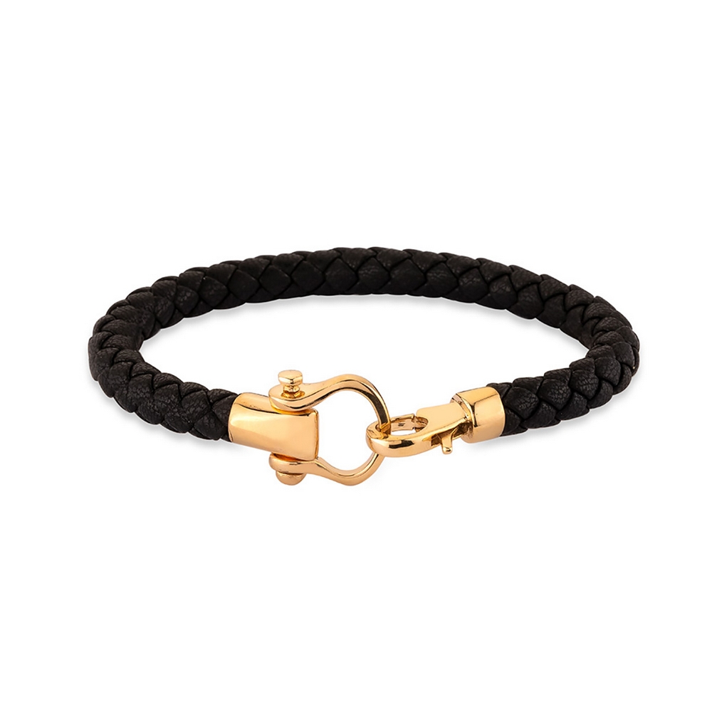 دستبند چرم و طلا چرمی مشکی کد BMR127-12