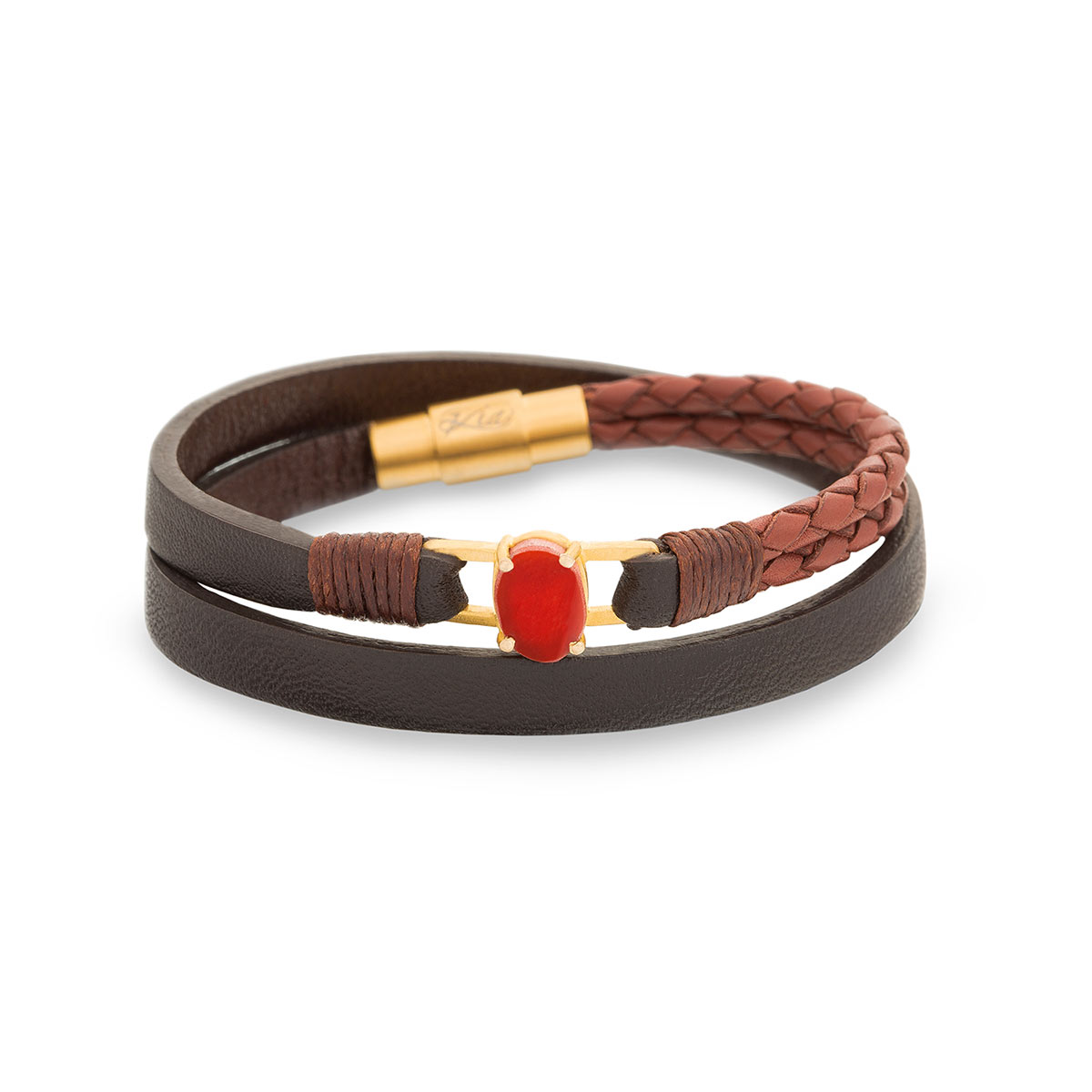 دستبند چرم و طلا  کد BM082-2