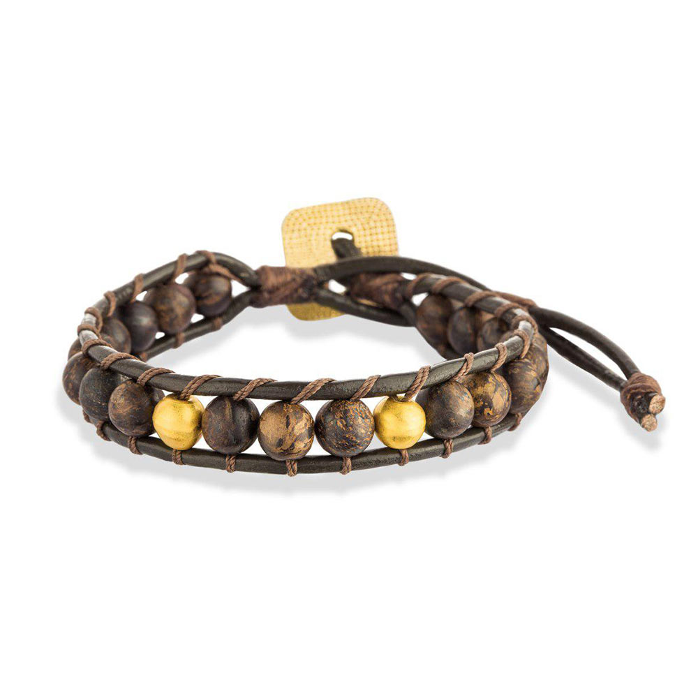 دستبند چرم و طلا  کد BMD016