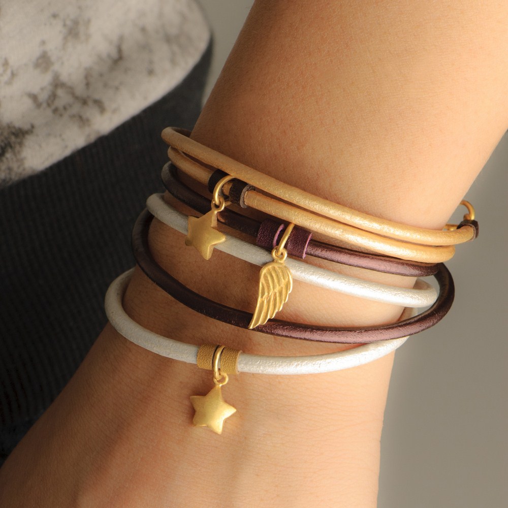 دستبند چرم و طلا  کد BM111