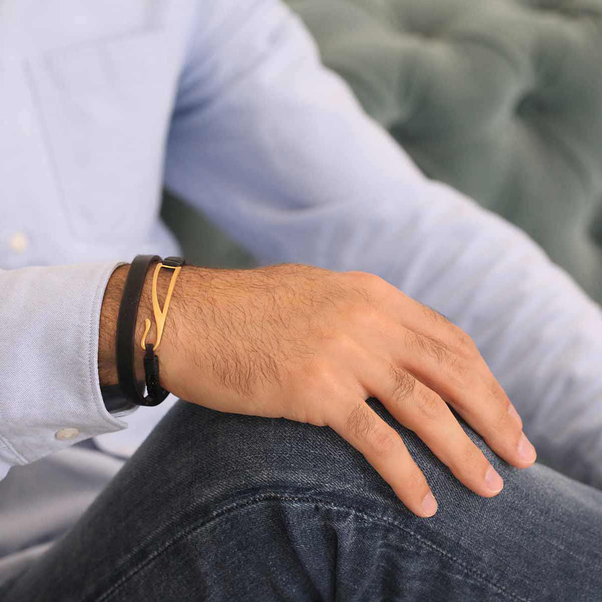 دستبند چرم و طلا  کد BM256-2