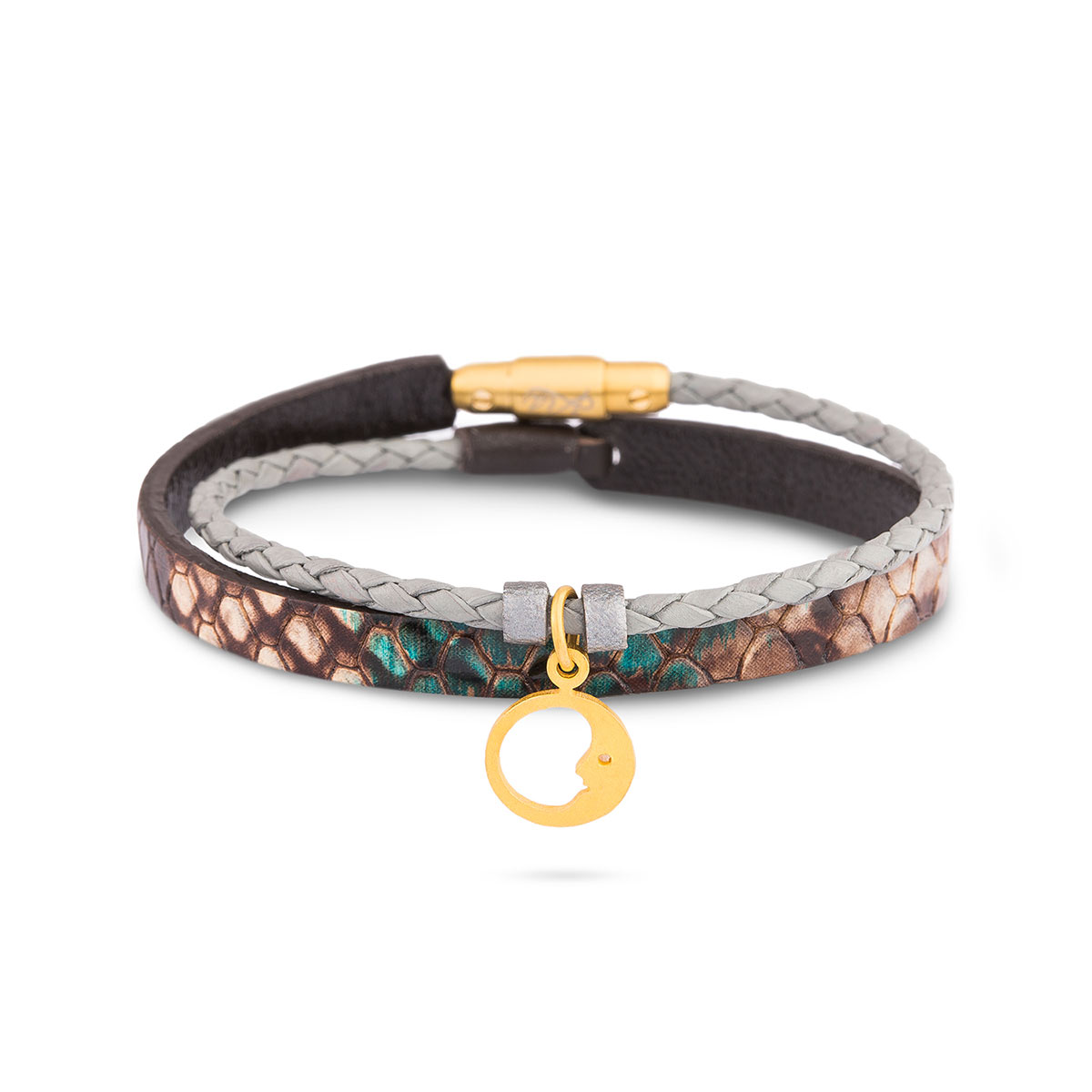 دستبند چرم و طلا  کد BR115-2